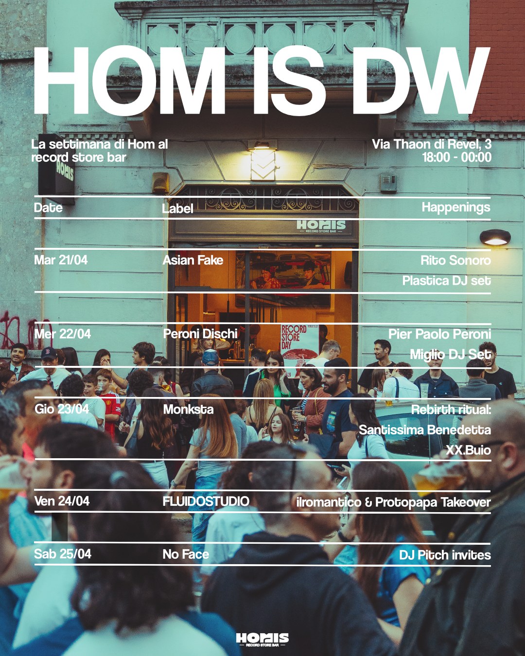 HOM IS DW — La settimana di HOM al record store bar · 21–25.04.26